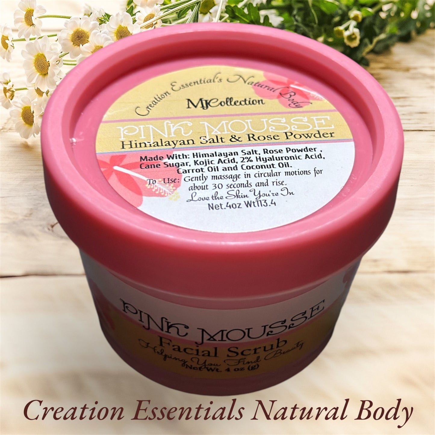 PINK MOUSSE Sugar & Salt Face Scrub with Himalayan Salt, Rose Powder & Kojic Acid