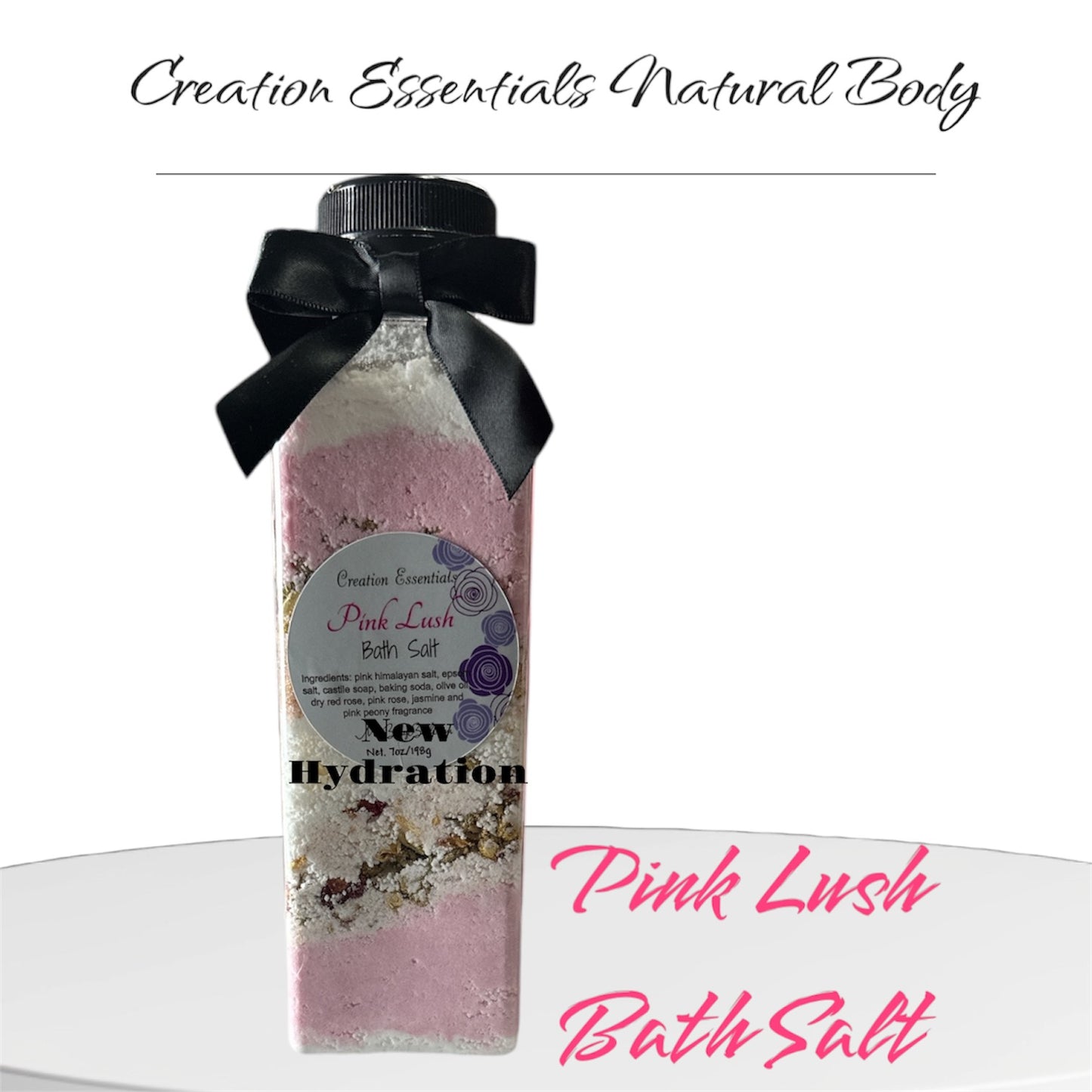 Pink Lush Bath Salt Tea, Luxurious Spa Bath Soak, with Coconut Oil, Dry Flowers & Himalayan Salt