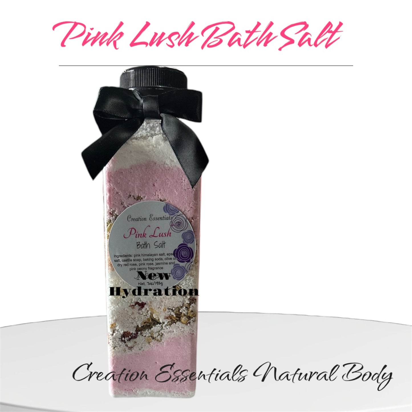 Pink Lush Bath Salt Tea, Luxurious Spa Bath Soak, with Coconut Oil, Dry Flowers & Himalayan Salt