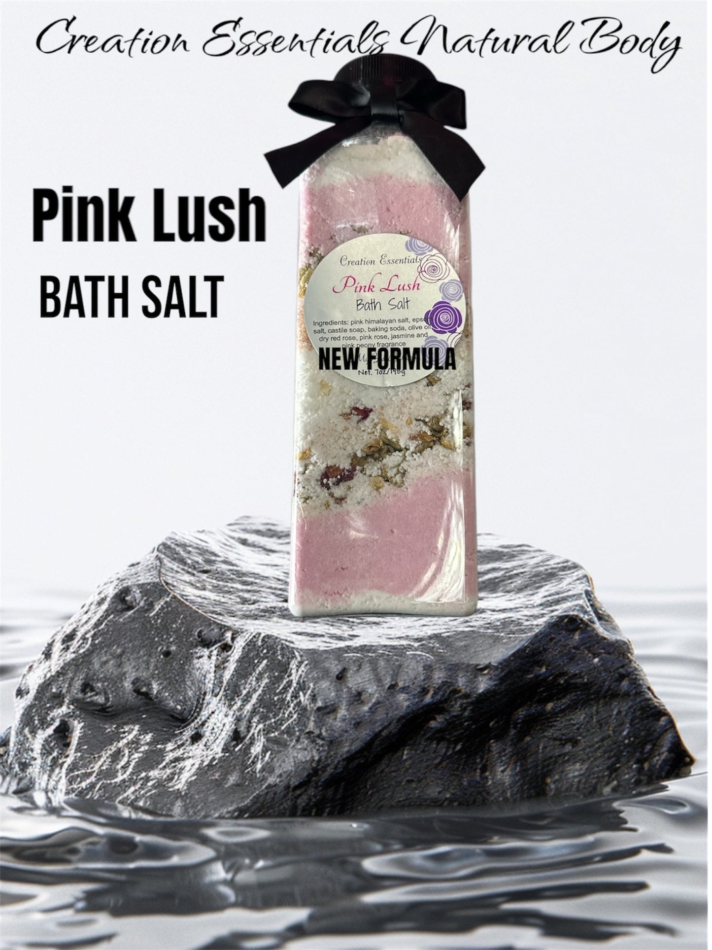 Pink Lush Bath Salt Tea, Luxurious Spa Bath Soak, with Coconut Oil, Dry Flowers & Himalayan Salt