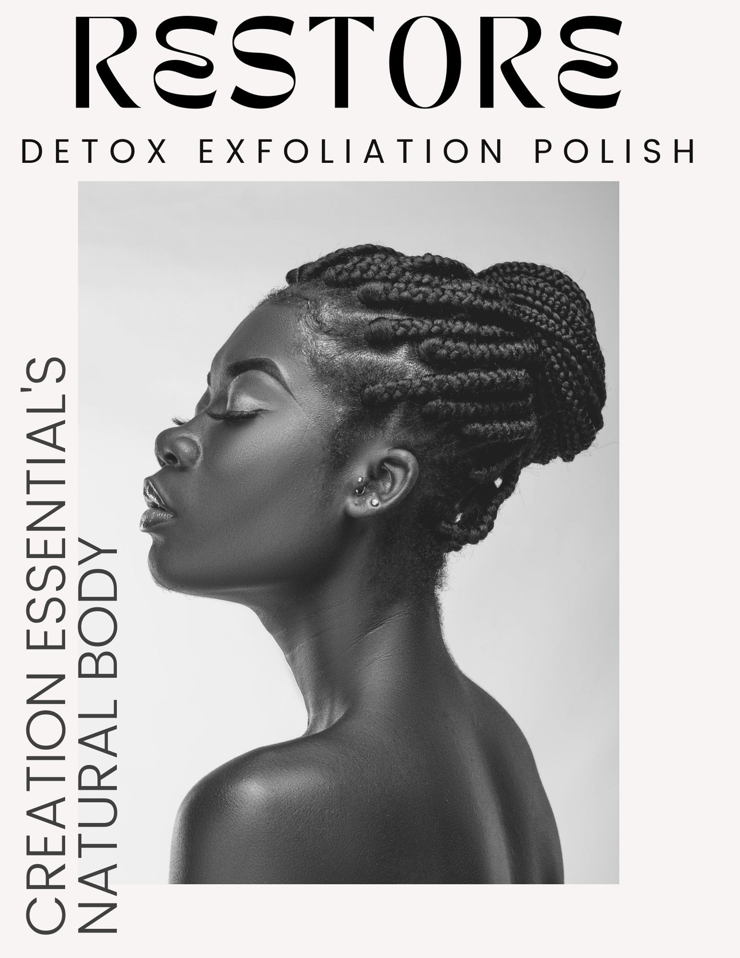 Restore Detox Exfoliation Facial Polish Scrub 2% Hyaluronic Acid, Activated Charcoal, Volcanic Pumice Powder & Seaweed Extract Vegan Scrub-Creation Essential
