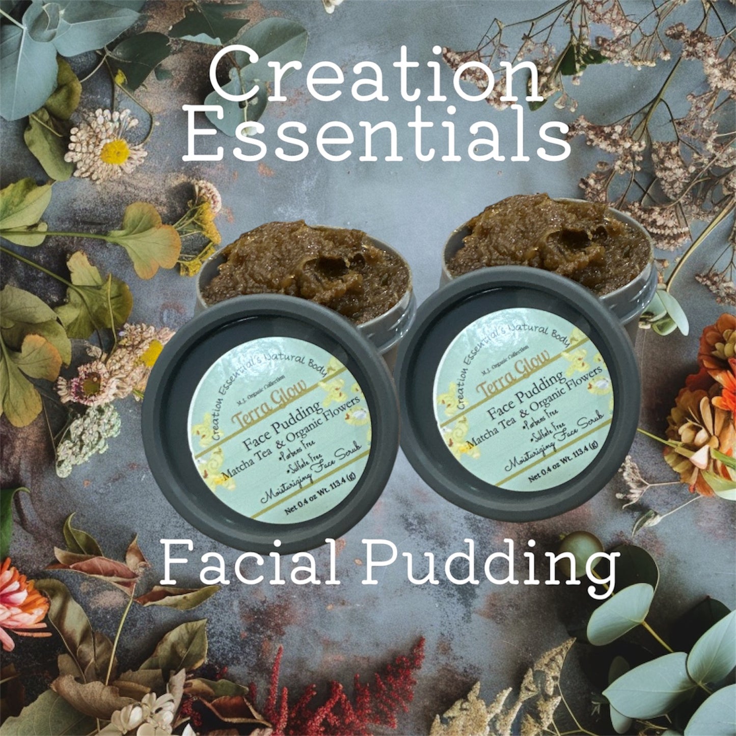 Terra Glow Face Pudding Facial Scrub, with Oats and Matcha Powder, Organic Skin Treatment - M.J. Organic Collection