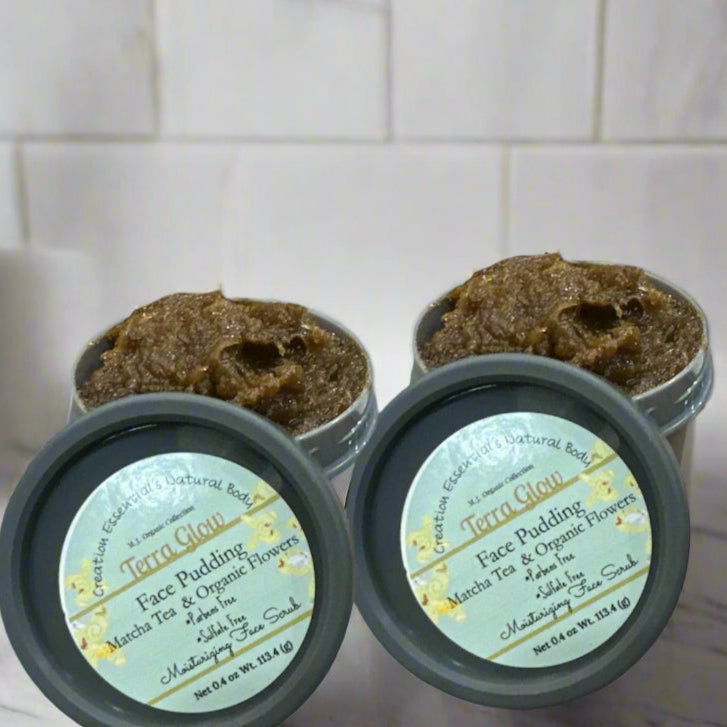 Terra Glow Face Pudding Facial Scrub, with Oats and Matcha Powder, Organic Skin Treatment - M.J. Organic Collection
