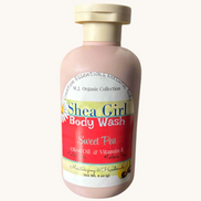 Creation Essential's Natural Body Shea Girl Sweet Pea Body Wash in a pink bottle with a flip-top cap.