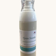 Creation Essential's Natural Body Green Serenity facial cream in a pump bottle with green tea and cucumber extracts.