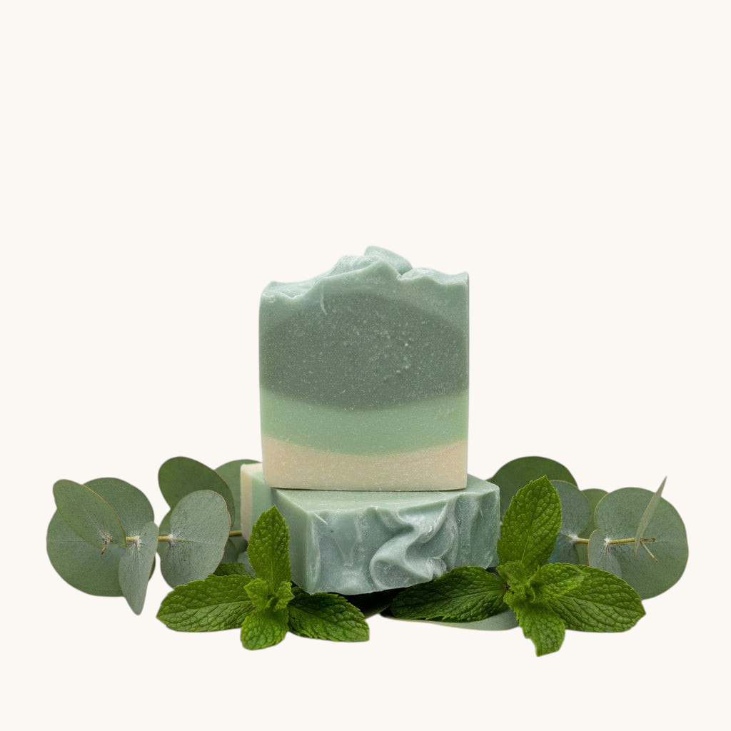 Stack of green and white striped soap bars
