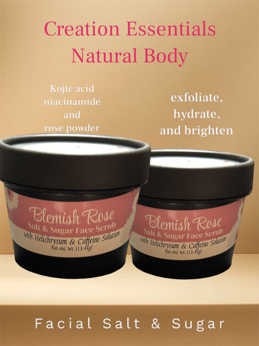Blemish Rose Salt & Sugar Face Scrub with Himalayan Salt, Rose Powder, Kojic Acid & Helichrysum