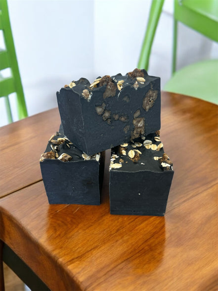 "Pure Black Soap Bar with African black soap crumbles - organic natural soap"