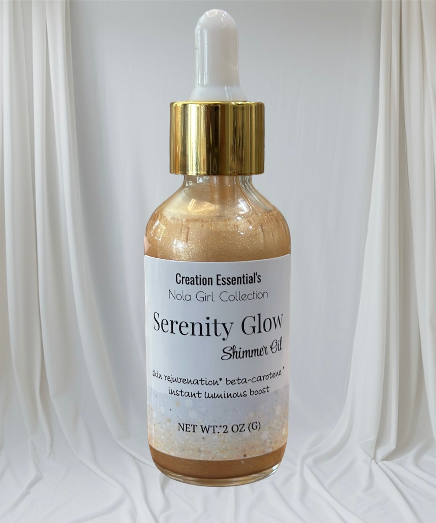 Body Shimmer Oil- Serenity Glow Shimmer White Gold Body Shimmer- Creation Essential's Nola Girl Collection