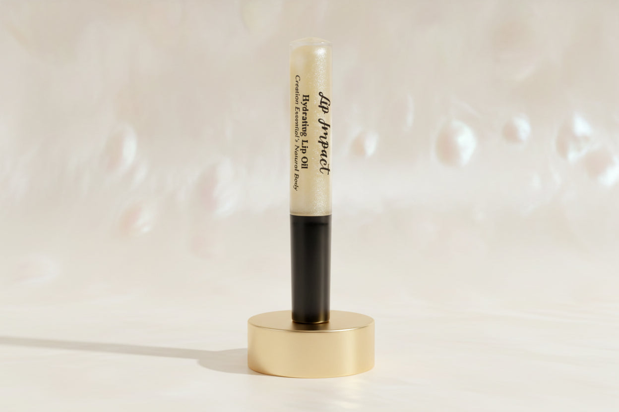 Lip balm with black cap and visible brand name on a white background