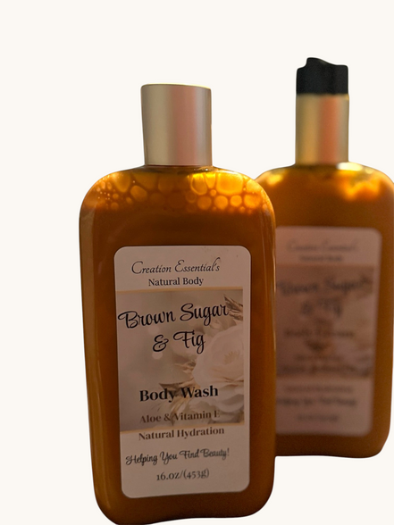 Creation Essential's Natural Body Brown Sugar and Fig body wash and lotion bundle with aloe and vitamin E.