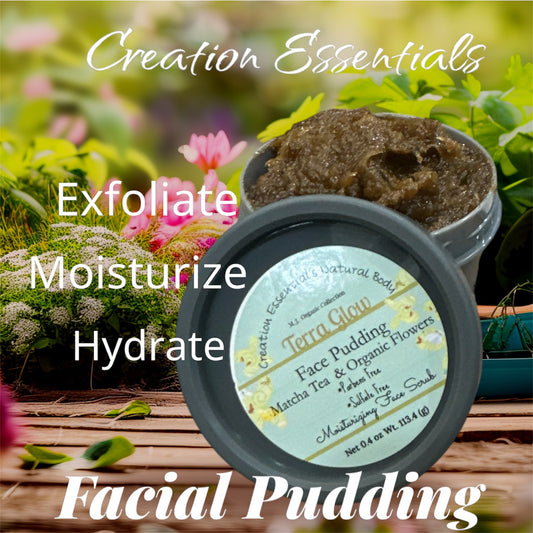 Terra Glow Face Pudding Facial Scrub, with Oats and Matcha Powder, Organic Skin Treatment - M.J. Organic Collection