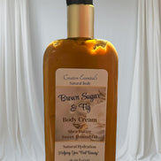 A pump bottle of Brown Sugar & Fig with Cashmere body lotion against a white background.