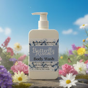 Butterfly Kisses body wash bottle on a white background