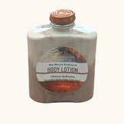 Creation Essential's Natural Body Bay Breeze Teakwood hydrating body lotion in a unique two-tone ceramic-style bottle.