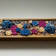 3 Wick Wooden Luxury Dough Bowl Blue & Pink Flower Candle