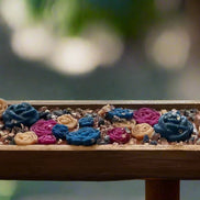 3 Wick Wooden Luxury Dough Bowl Blue & Pink Flower Candle